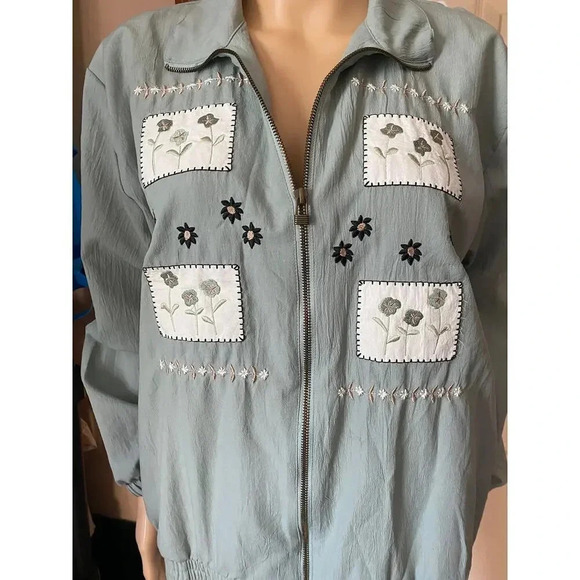 Vintage Logix Floral Embroidery Women Jacket/Wind breakers Oversized S-L Pockets - Picture 5 of 7